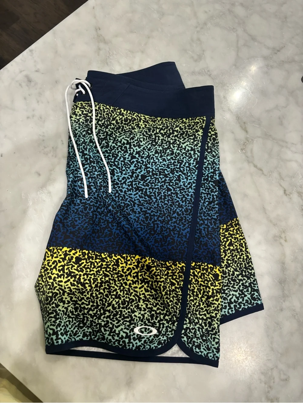 Oakley XL Navy and Light Gray Leopard-Print Swim Shorts